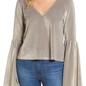 Nordstrom Shiny Sparkly Velvet Bell Sleeve Top